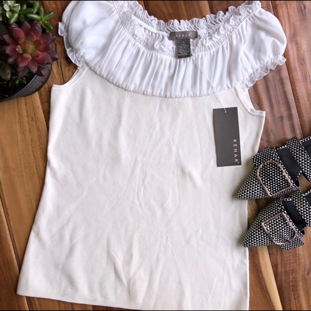 🆕 Kenar Cream and White Veiled Ruched Top